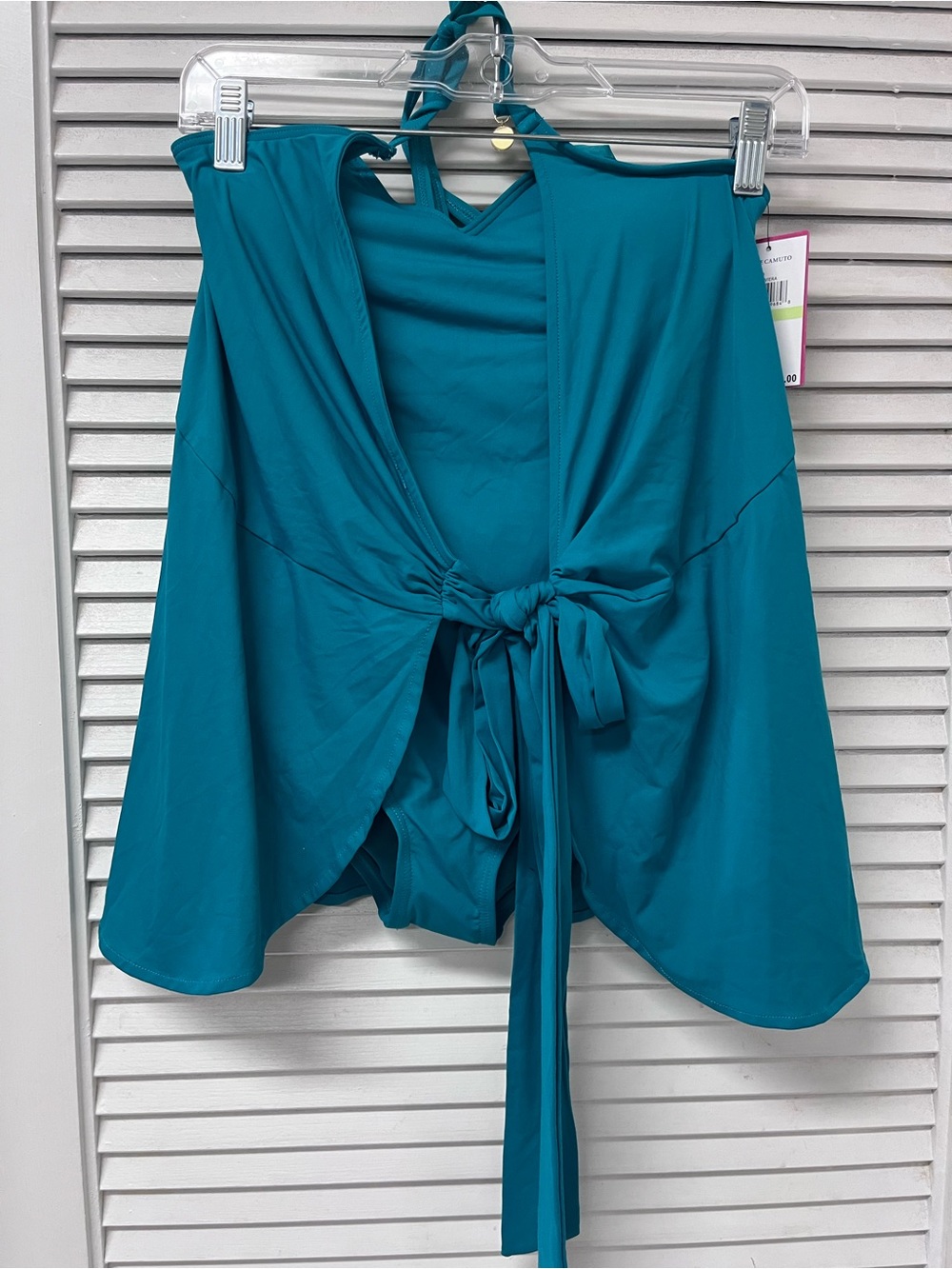 Vince Camuto Teal One-Shoulder Knot-Front Dress swimsuit Sz 4
